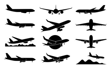 A Set of 12 Black and White Aircraft Silhouettes Perfect for Aviation Designs
