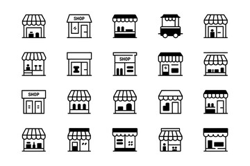 A Set of 20 Black and White Retail Store Icons Perfect for Your Business