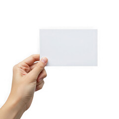 Obraz premium Hand holding blank white card isolated on transparent background