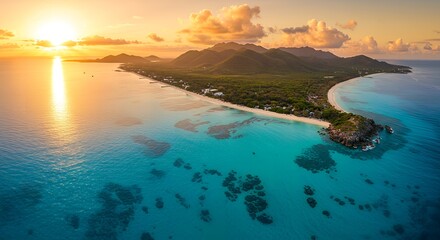 Aerial View of Tropical Island Paradise Turquoise Water