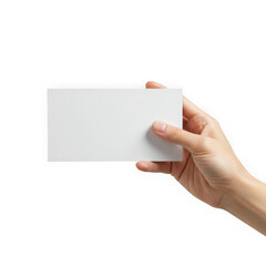 Obraz premium Hand holding blank white card isolated on transparent background