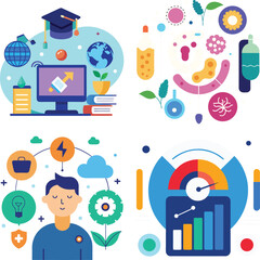 Naklejka premium Vector art of education, science, and performance icons isolated on white background