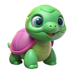 Obraz premium A cute green turtle with a pink shell is isolated on transparent background
