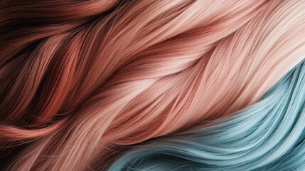 Naklejka premium An artistic arrangement of flowing hair strands in various shades of pink and blue creating a visually stunning and vibrant display full of texture and color.