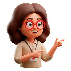 Obraz premium 3D Businesswoman Character Pointing Finger Presentation Explanation