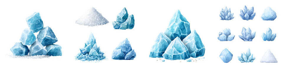 Obraz premium Watercolor Ice Crystals and Piles, Isolated Cold Elements