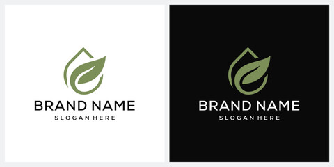 oil drop water and leaf nature logo design inspiration