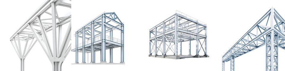 Steel Structure Frameworks on White Background, Industrial Construction Concept