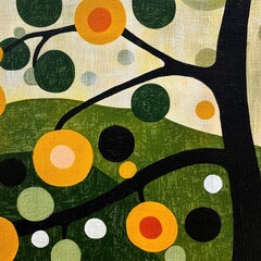 Abstract Colorful Tree with Circular Fruits on Textured Background