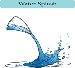 Elegant Line Art of a Water Splash from a Tilted Glass Vector illustration