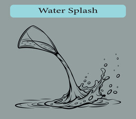 Elegant Line Art of a Water Splash from a Tilted Glass Vector illustration