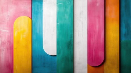 An array of colorful wooden panels arranged artistically, ideal for backgrounds in design, enhancing creativity and vibrancy, appealing to modern aesthetic and decoration concepts.
