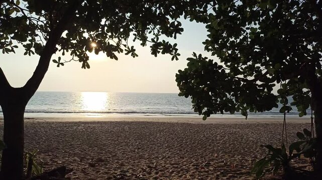 sunset sunrise sun light with sea ocean view. holiday vacation travel in summer