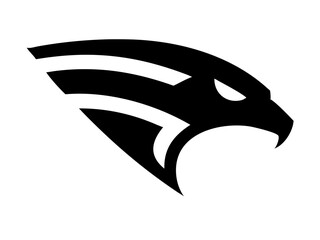 Naklejka premium Powerful, stylized eagle logo design, ideal for a company or brand. A bold, black silhouette of an eagle's head and neck in a dynamic, stylized pose. 