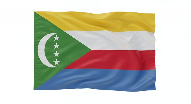 Comoros Flag Waves Proudly, Displaying its Vibrant Colors and Crescent Moon - Powered by Adobe