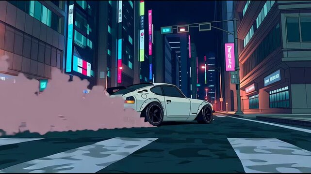 Anime Drift Car at Night