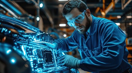 Electric Vehicle Technology: Engineer testing and refining electric car batteries for sustainable transportation.