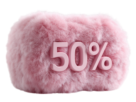 Bold "50%" sits atop of cloud pink fluff texture, offering 50 percent off in a visually soft way, creating an appealing for seasonal promotion. - Powered by Adobe