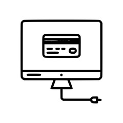 Obraz premium A computer monitor displaying a credit card, connected by a cable.
