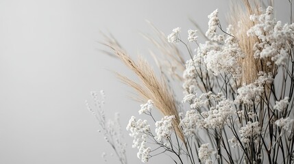Elegant black-and-white floral design showcasing the beauty of wildflowers and ornamental grasses with minimalist charm.
