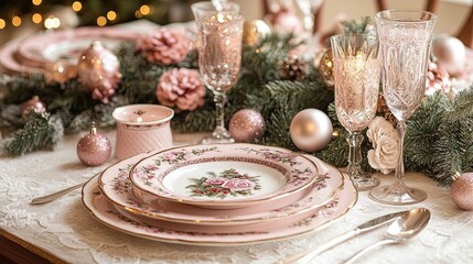 Elegant Blush Pink Christmas Table Setting: Festive Decor Inspiration for Holiday Gatherings