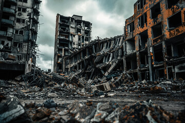 Urban devastation after buildings collapse