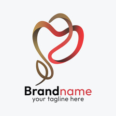 Fototapeta premium Fluid Gradient Abstract Floral Heart Primary Logo: Dynamic Representation of Bloom, Leaf, and Stem Gracefully Merging with a Passionate Love Symbol, Ideal for Modern and Organic Branding Identity.
