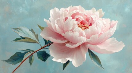 Elegant Pink Peony Blossom: Botanical Illustration of Soft Floral Beauty