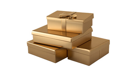 Stack golden gift box on white background
