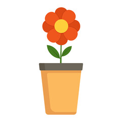Minimalist red flower in orange pot. Vector illustration design for use in gardening blogs, eco promotions, springtime decorations, or floral themed merchandise