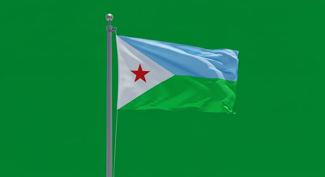 Djibouti's Flag Waves Proudly Against a Vibrant Green Sky
