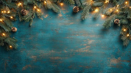 Empty wooden tabletop with abstract holiday decor and Christmas tree lights, ideal for holiday displays, interior design, and festive .