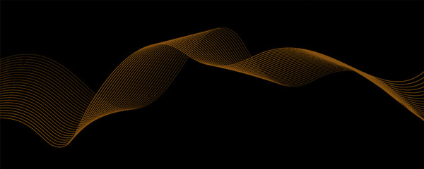 Gold abstract waves background. Golden curve lines vector illustration isolated on black. Luxury glitter shiny swirl pattern. Elegant modern fashion design element.