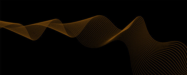 Gold abstract waves background. Golden curve lines vector illustration isolated on black. Luxury glitter shiny swirl pattern. Elegant modern fashion design element.
