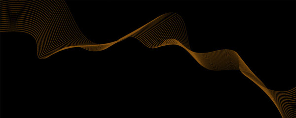 Gold abstract waves background. Golden curve lines vector illustration isolated on black. Luxury glitter shiny swirl pattern. Elegant modern fashion design element.