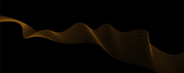 Gold abstract waves background. Golden curve lines vector illustration isolated on black. Luxury glitter shiny swirl pattern. Elegant modern fashion design element.