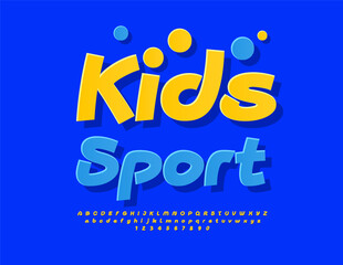 Vector Activity logotype Kids Sport. Funny Sticker Font. Playful Alphabet Letters and Numbers set.