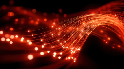 Network security interface projected on smooth resin background, red-orange fiber optics, abstract high-tech defense style