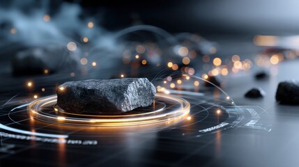 Command interface on crushed gemstone texture, layered grid light elements, moody futuristic dark background