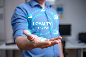 Businessman pushing a virtual screen with social network data, illustrating success in online business communication