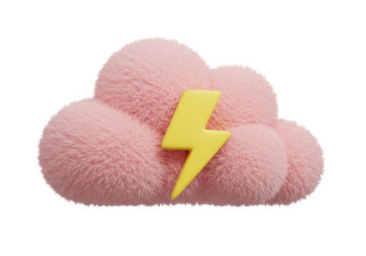 Isolated Pink Cloud with Lightning Bolt - Powered by Adobe