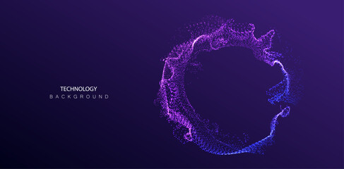 Obraz na płótnie Canvas Circle A.I. Technology particles banner. Dots explosion ai big data neon round background. Artificial Intelligence futuristic connect design.