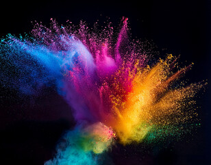 colorful rainbow holi paint color powder explosionon black  background