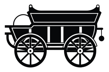 Antique Style Wagon Vector Graphic Featuring Four Large Wheels and Open Carriage Area