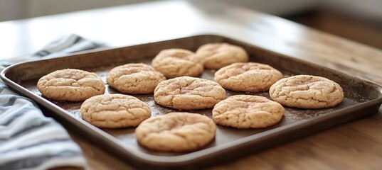 A tray of freshly baked snickerdoodle cookies