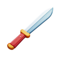 Cartoonish, red-handled, pointed blade