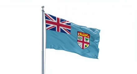 Fiji's Blue Ensign Flutters Proudly Against a Crisp White Sky