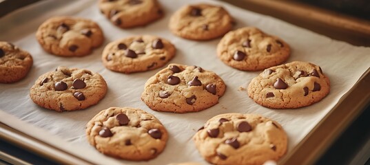 A tray of homemade chocolate chip cookies fresh from the oven