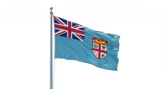 Fiji's Blue Ensign Flutters Proudly Against a Crisp White Sky