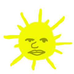 Rough Handdrawn Yellow Sun Face with Rays Illustration Element